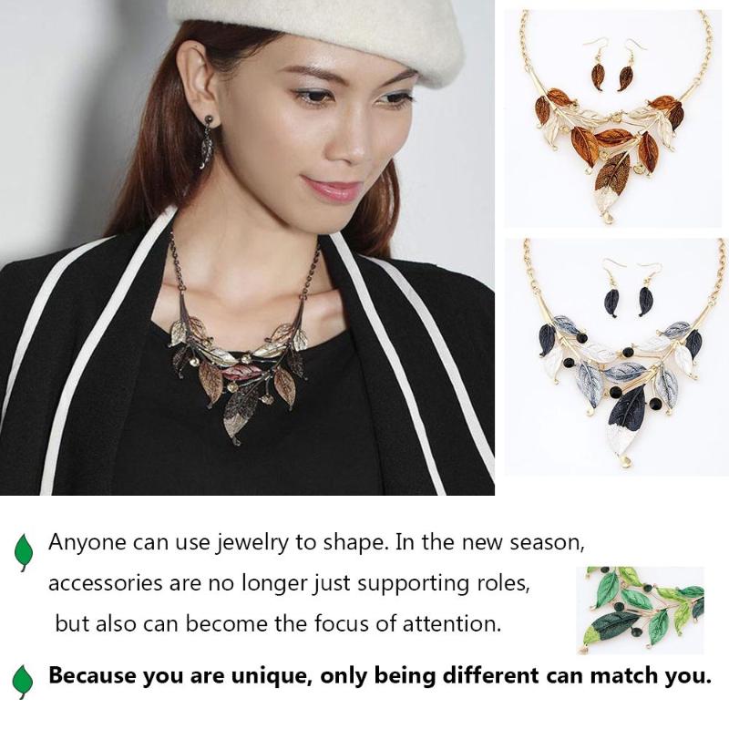 

Earrings & Necklace Enamel Leaf Jewelry Accessories Fashion Green Leaves Long Chain Set Drop Necklaces, As pic