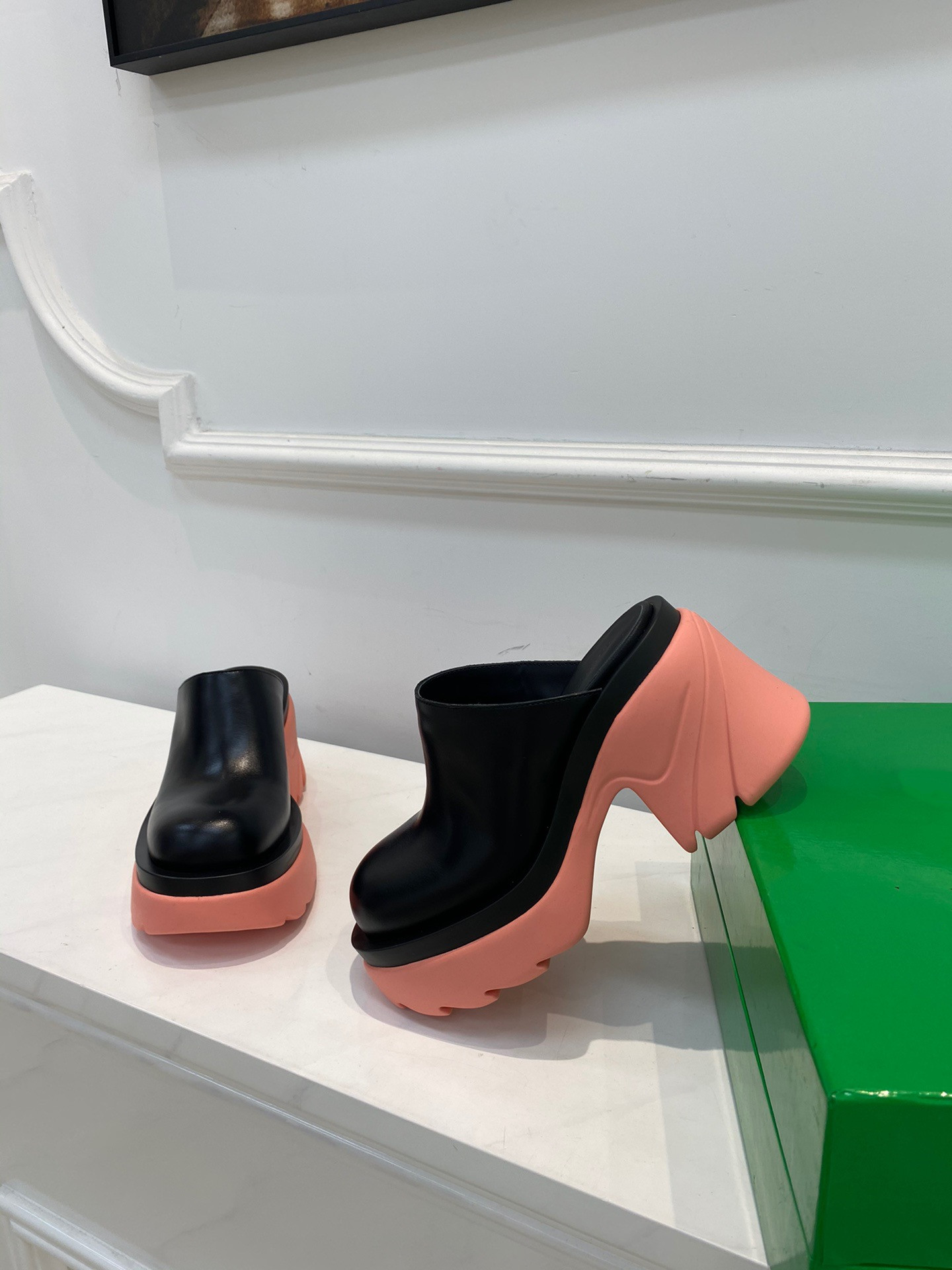 

Vegetable tanned leather garden casual shoes flash Heel 9cm cowhide with green box size 35-41, Blue