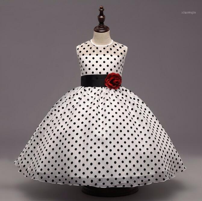

Girl's Dresses 2021 Princess For Girls Formal Kid Sleeveless Black Dot Wedding Party Graduation Dress Baby Kids Clothes, White