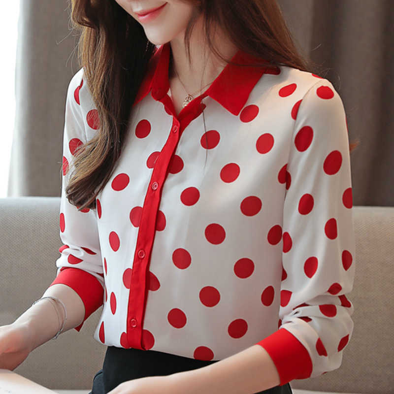 

Blouses Woman Turn Down Collar Office Ladies Tops Dot Chiffon Blouse Long Sleeve Women Shirts Womens Tops And Blouses B860 210602, Green