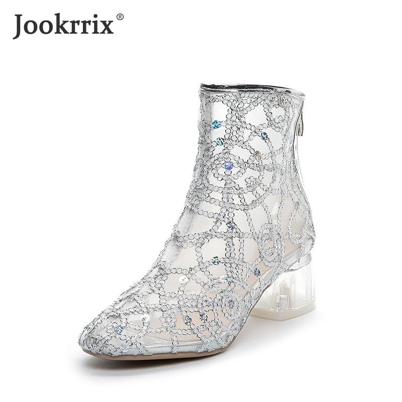 

Boots 2021 Women Summer Female Fashion Mid Calf Lady Increasing Thick Sole Shoe High Heel Rhinestone Glitter Breathable Platform, Black