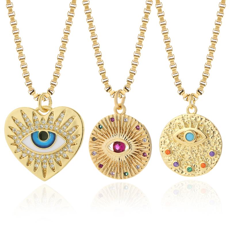 

Pendant Necklaces Turkish Evil Blue Necklace For Women Gold Woman's Greek Eye Heart Long Chains Stainless Steel Link Collar Choker Fashion