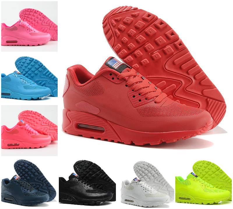 

90 Mens USA Flag Running Shoes 90s Independence Day Man Zapatillas air90 Triple Black White University Red Blue UNC Pink Be True Womens Trai