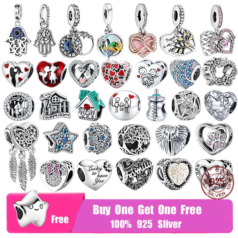 

Other 925 Sterling Silver Family Tree Star Moon Beads Heart Hamsa Hand Charm Fit Original Bracelet For Women Jewellery Gift