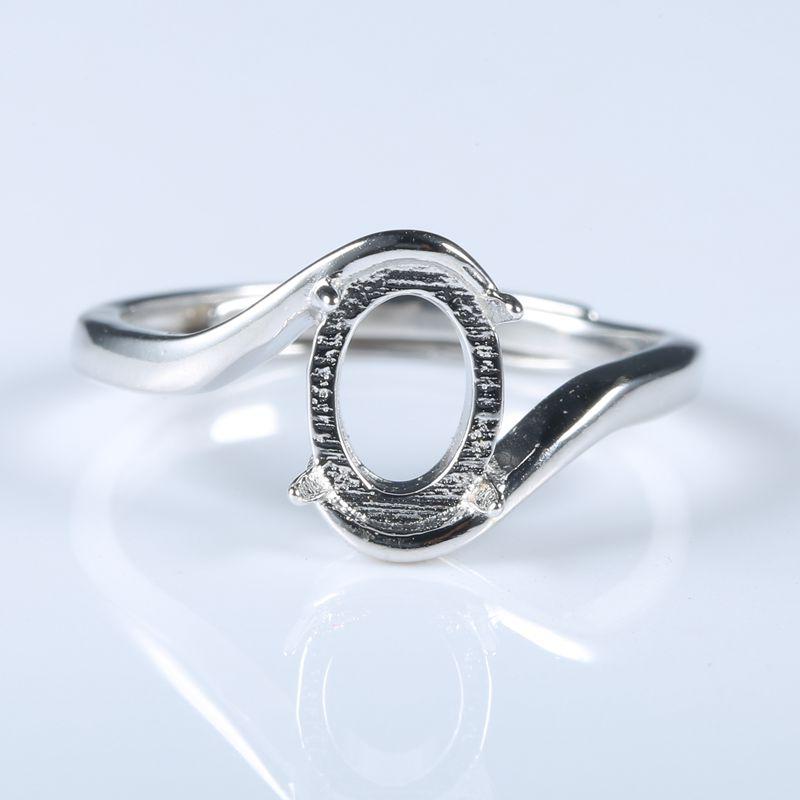 

Cluster Rings Sterling Silver 925 Women Engagement Wedding Ring 6x8mm Oval Cabochon Semi Mount Jewelry Setting Open/Adjsutable