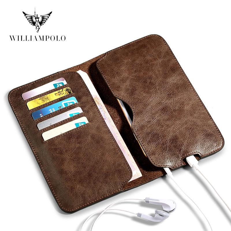 

Wallets Wallet With Phone Holder Fit IPhone 11 Pro Genuine Leather 5 Card Holders Charger Hole Case PL181, Brown