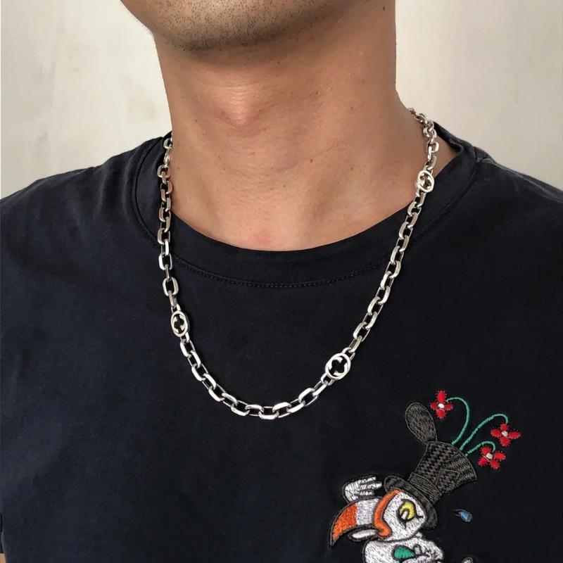 

Necklace men and women with the same classic G letter mutual 925 silver retro style bracelet thick couple necklace