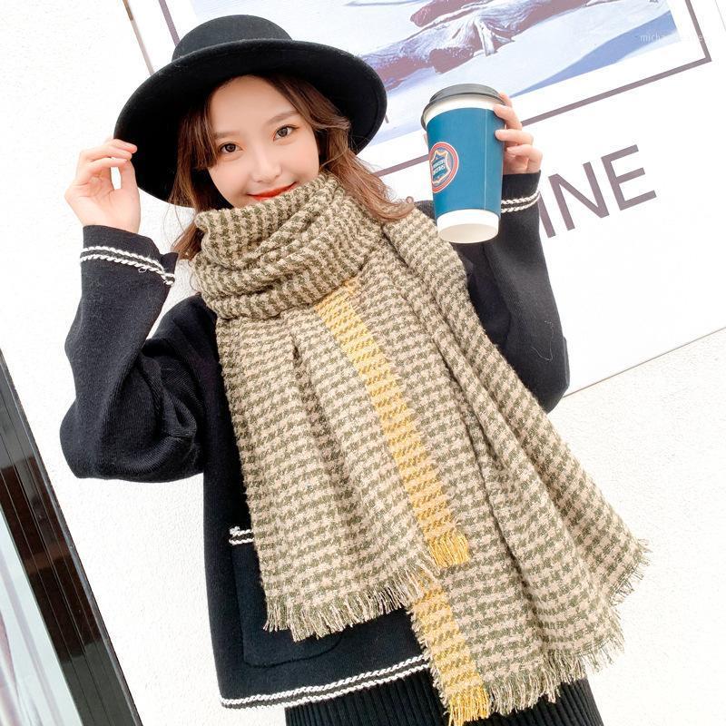 

Scarves Japanese Stripe Student Ins Cashmere Shawl Scarf Female Winter Korean Short Beard Plaid Fashion Neck