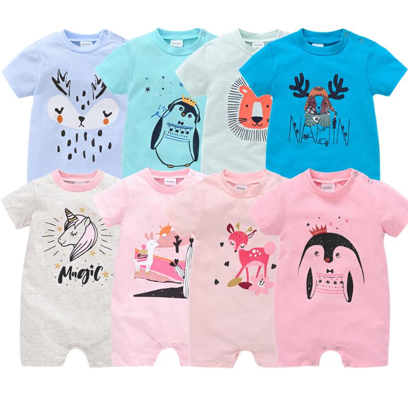

Summer Baby Romper Cute Animal Print Girl Boy Cotton Ropa Clothes Short Sleeve Onesie Born Pajamas Jumpsuits, Blue