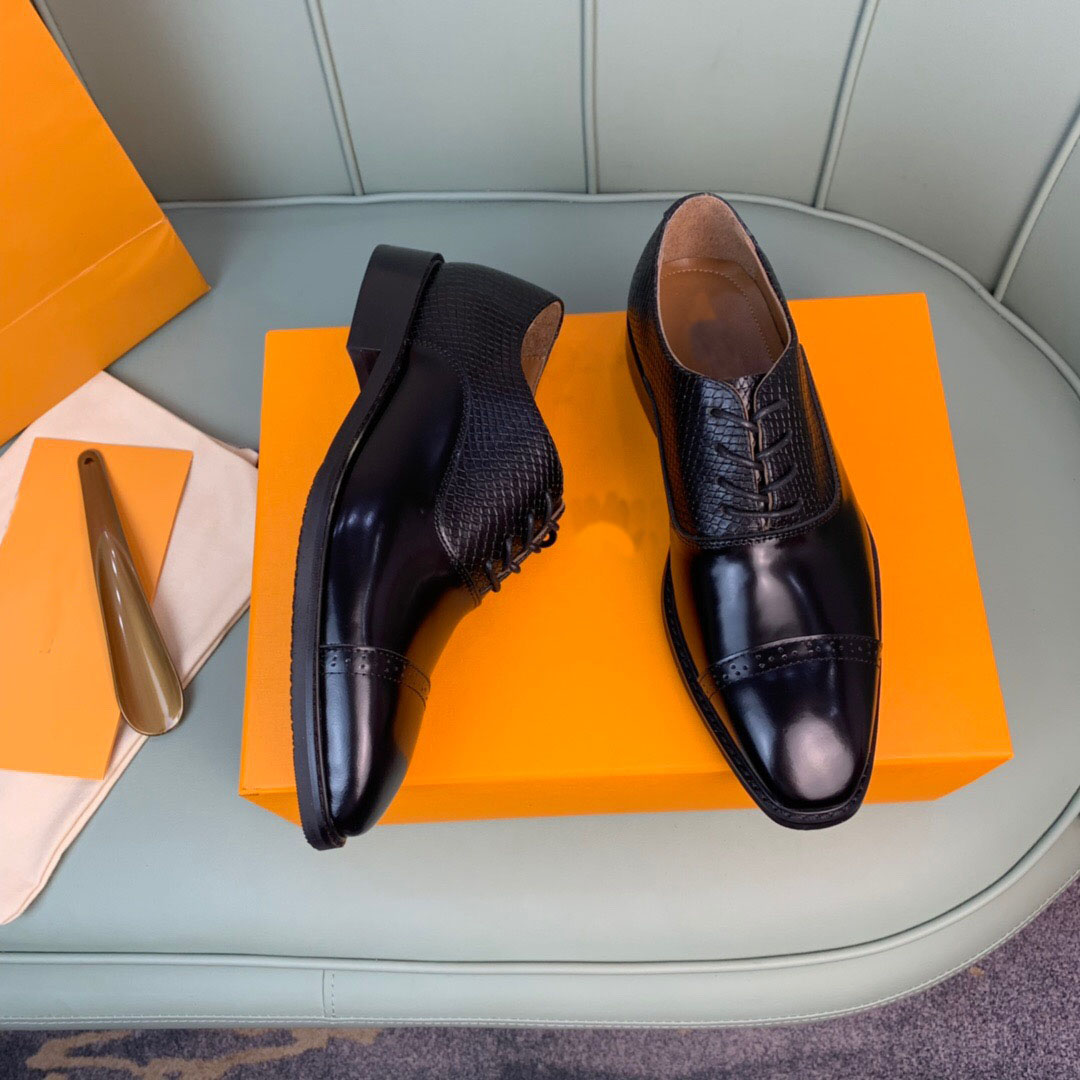 

New Male Fashion Business Dress Shoes Men's Brand Designer Genuine Leather Formal Party Office Wedding Oxfords Size 38-44, Black