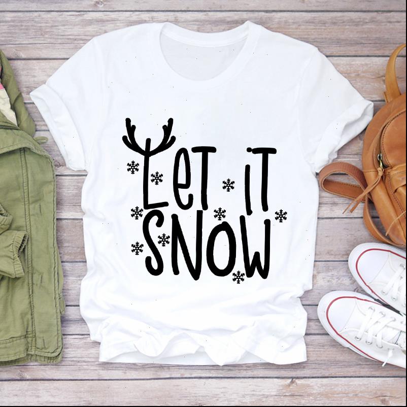 

Women T Shirt Christmas Letter Cute Clothing Holiday Snow 90s Year Print Lady shirts Top Tshirt Ladies Graphic Tee, White