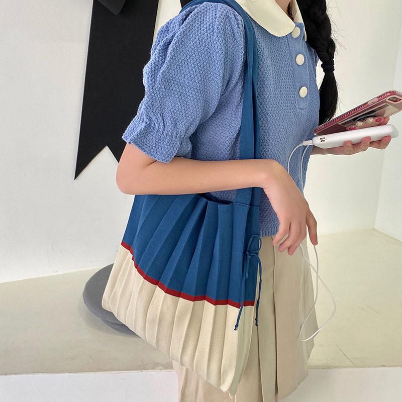 

Evening Bags Women Shoulder Bag Solid Patchwork Knit Canvas Shopping Weave Handbag Large Capacity String Beach High Quality Tote For Ladies