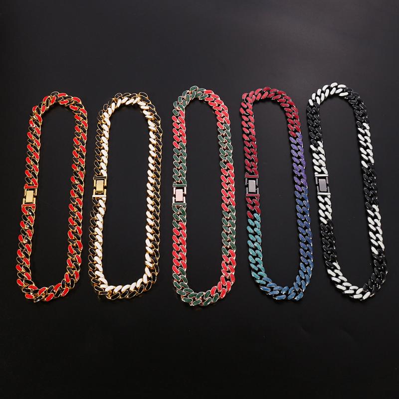 

Chokers Hip Hop Multicolored Neon Miami Cuban Link Chain Bracelet Necklace Set Man's Women Rainbow Enamel Choker Rapper Jewelry