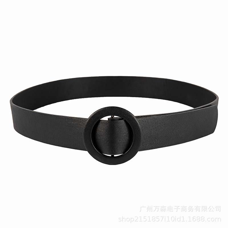 

Belts Fashion Women Candy Colors PU Leather Round Buckle Nonporous High Quality Dress Decorative Belt Waistband KT114, Black;brown