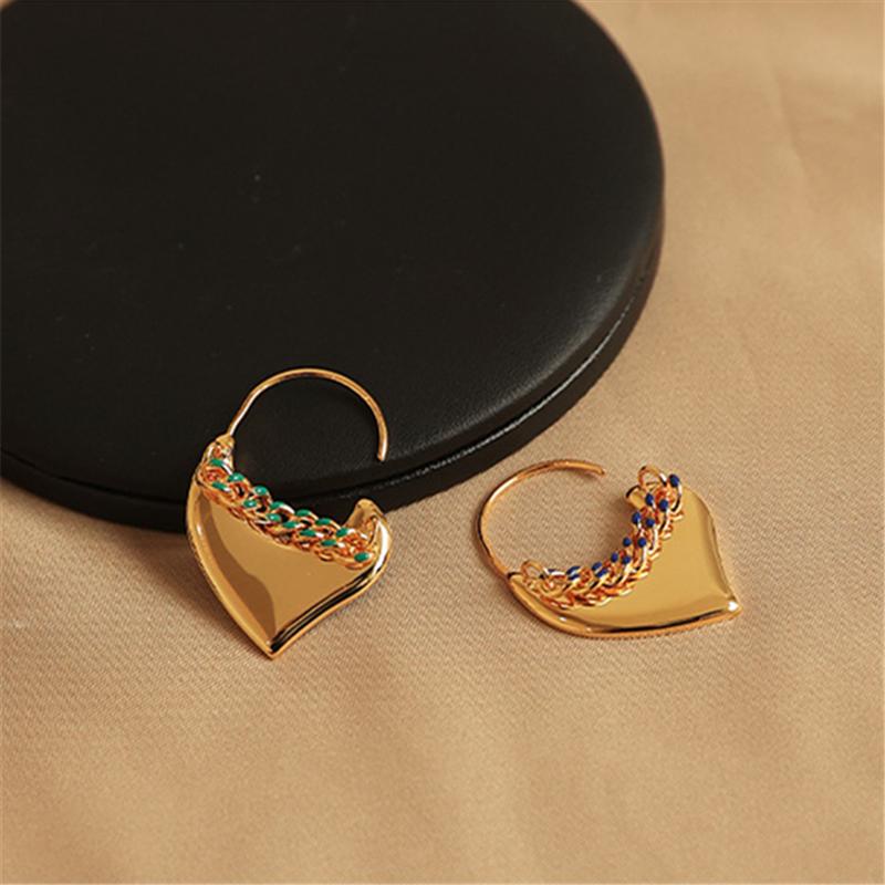 

Stud FFLACELL 2021 Handmade Oil Drop Metal Geometric Heart-shaped Earrings For Women Girls Party Jewelry Gifts, Golden;silver