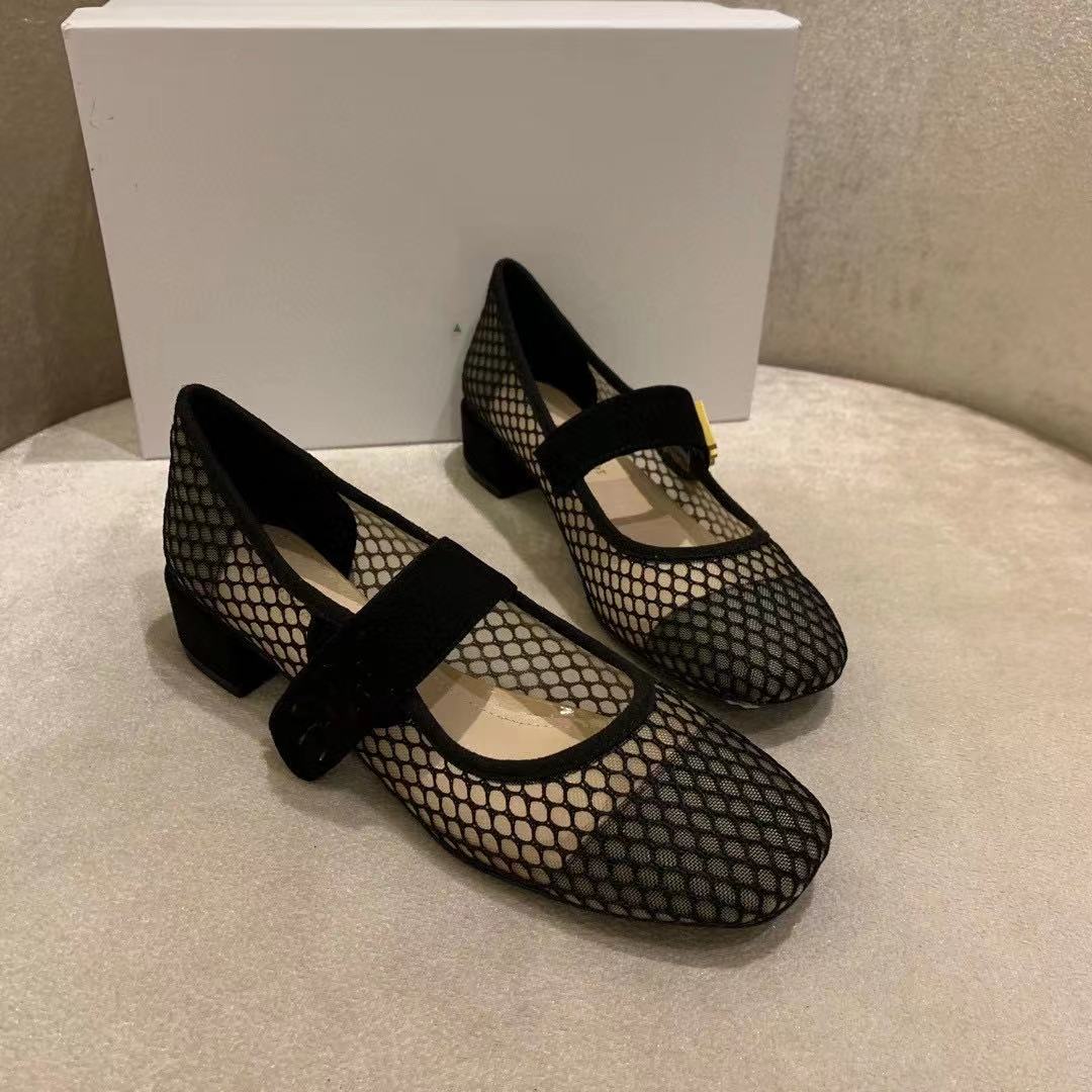 

100% Designer Loafer slides Women Dress shoes White Mary Jane Summer 2021 luxury French chunky heels lady like style small leather the soft platform single, Separate 1 shoe box