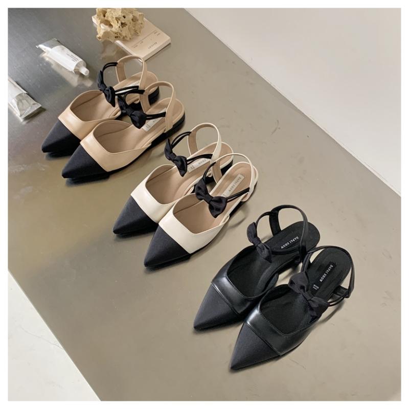 

Sandals 2021 Fashion Pointed Toe Flat Shoes Women Slingback Elegant Mules Brand Black/Beige Female Ballet Shoe Zapatos Mujer