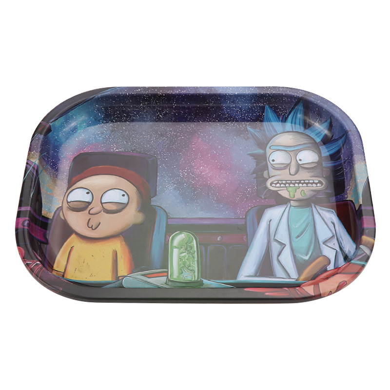 100pack morty and ricky plate smoking Rolling Metal tray 18*14cm Handroller Roll Case hand roller grinder accessories-image-713328014