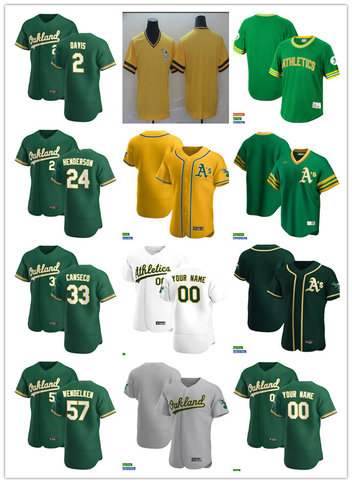 

Men Women Youth 57 J.B. Wendelken 24 Rickey Henderson 33 Jose Canseco 2 Khris Davis Custom Baseball Jersey Blank green yellow white, Blue;black