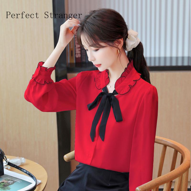 

Summer Arrival Bow Collar Long Sleeve Women Chiffon Blouse High Quality Women's Blouses & Shirts, White