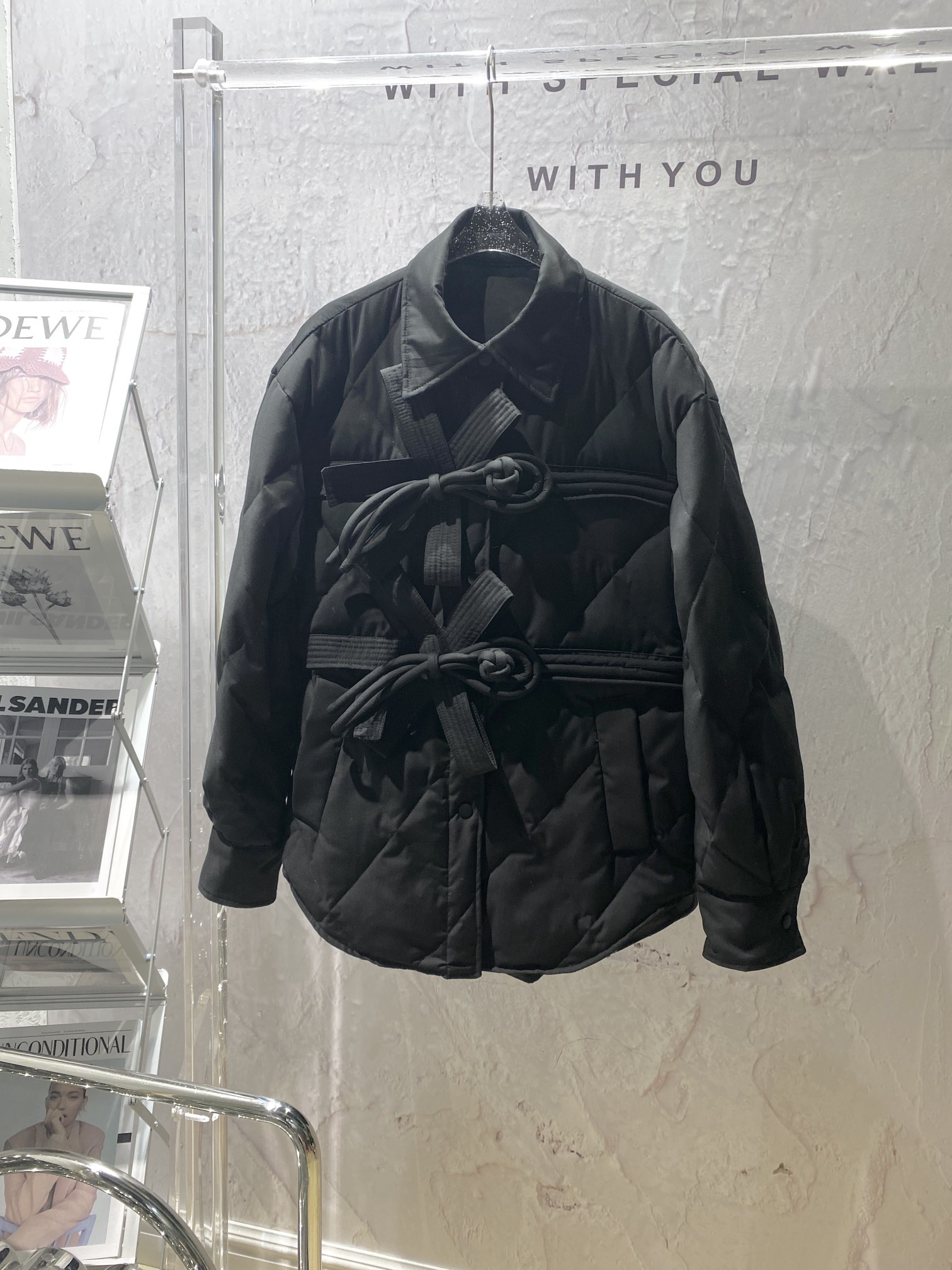 

Women's Jackets winter new coil bucklebow middle and long cotton clothes, Black