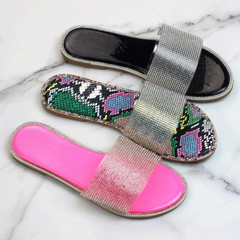 

Slippers Women's Sandals 2021 Summer Rhinestone Snake Pattern Large Size 41-43, Black