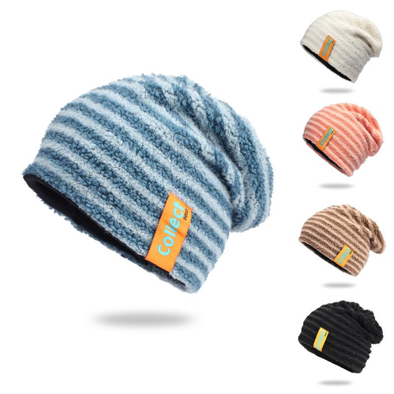 

Beanies Knit Striped Beanie Warm Bonnet Casual Thick Lined Hat Fashion Outdoor Winter Autumn Female Skull Cap Unisex