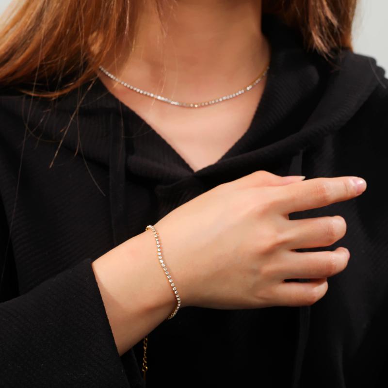 

Earrings & Necklace Teamer Crystal Cubic Tennis Bracelet Shiny Bling Fahion Stainless Steel Jewelry Sets For Women Luxury Wedding Gift, Silver