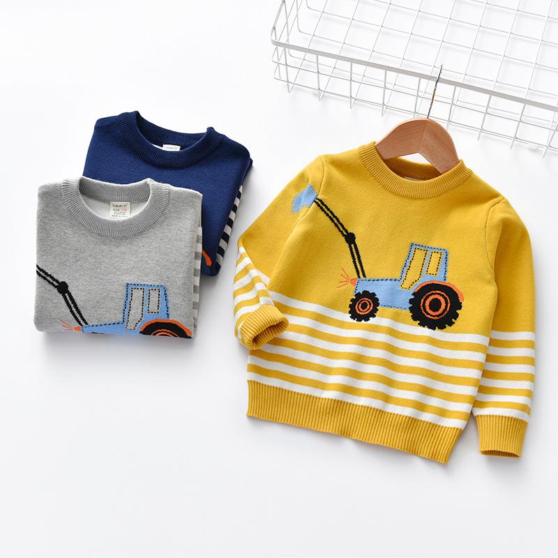 

Boys Cartoon Digger Knit Sweater Pure Cotton Pullover Tops Children Clothes Autumn Winter Fashion Warm Top Cardigan, Blue