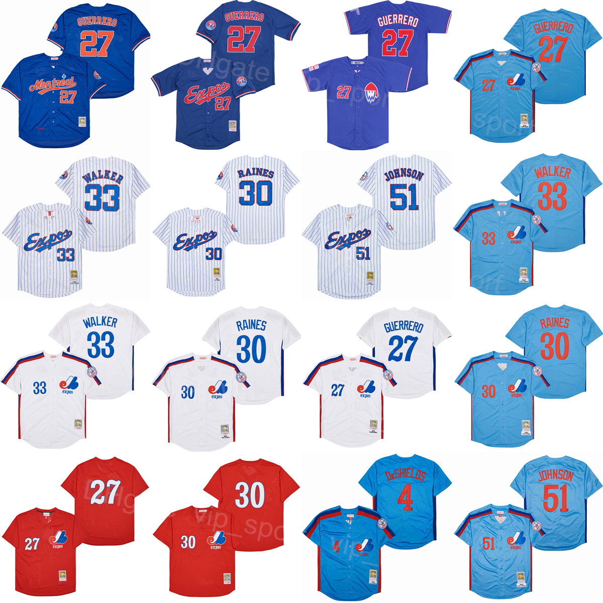 

Vintage 1982 2000 Baseball Retro 33 Larry Walker Jersey 51 Randy 27 Vladimir Guerrero 4 Delino DeShields Johnson 30 Tim Raines All Stitched Red Blue White Cool Base, 1982 retro