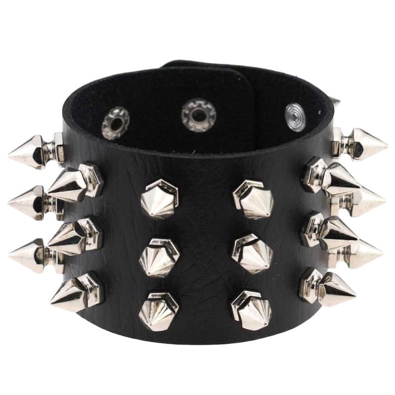 

Charm Bracelets Personality Men Cowhide Bracelet Exaggeration Geometric Rivet Decoration, Golden;silver