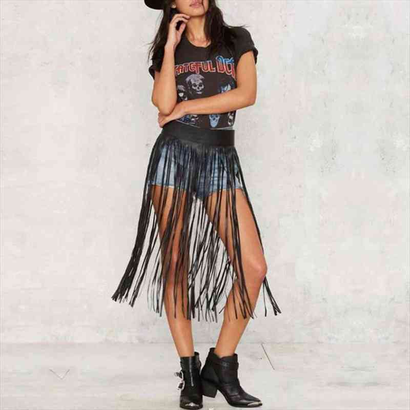 

high waist faux leather tassels women skirts harness with snap buttons halloween party punk rock costume ladies fashion, Black