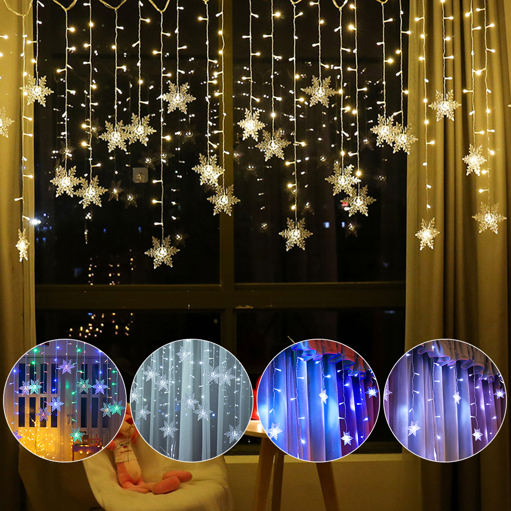 

Christmas Decoration Lights 4m 96pcs LED Snowflake Christmas Tree Curtain String Lights Waterproof with 8 Flash Modes for Window Curtain Holiday Party Outdoor Décor