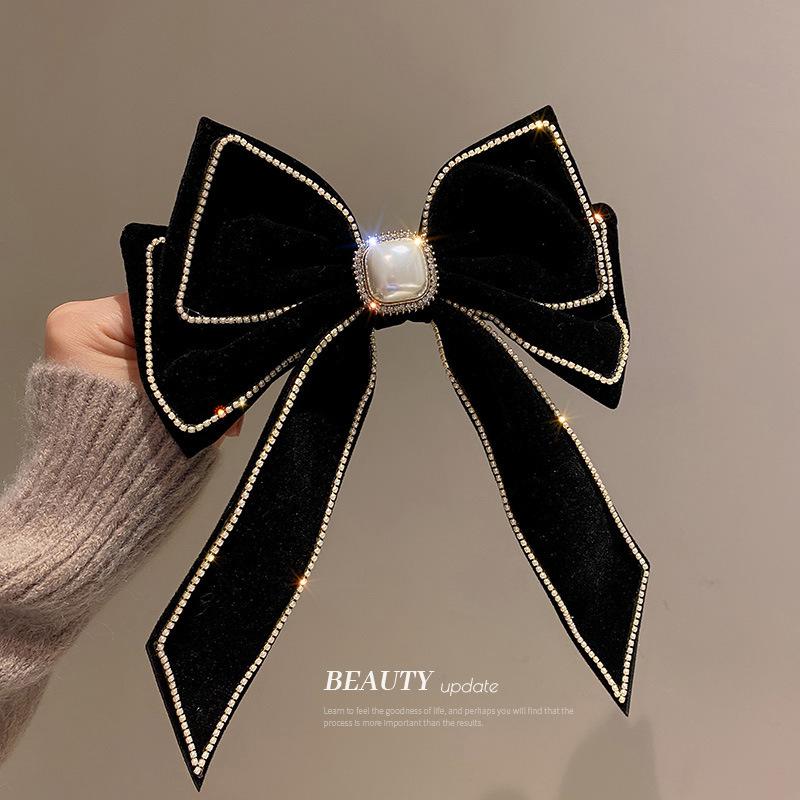 

Hair Clips & Barrettes Korea Velvet Women Bowknot Elegant Large Bows Hairpin Imitation Pearls Accessories, Golden;silver