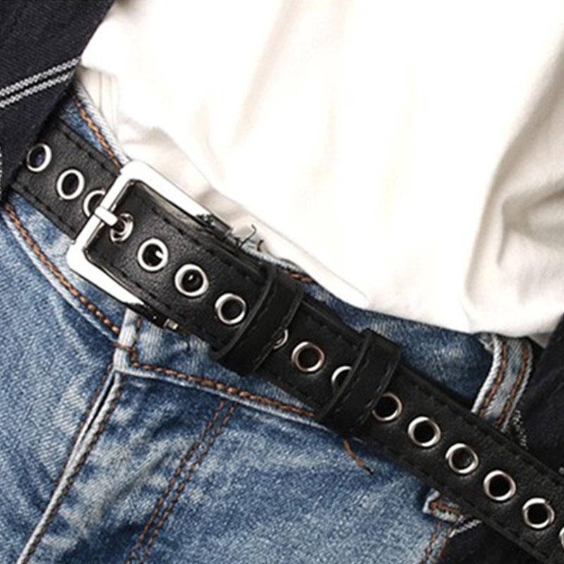 

Women Leather Full Grommet Belt Female Disigner Punk Rivet Pin Buckle Waist Trouser Jeans Chain Belts, Black;brown