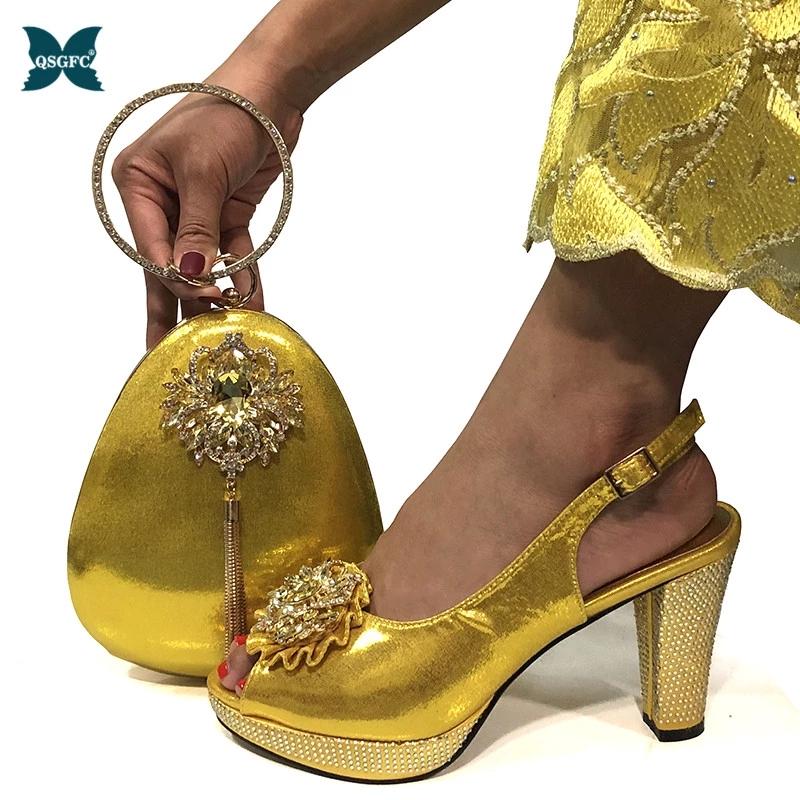 

Italian Design Nigerian Arrival Fashion Yellow Color Party High Heels Women Shoes And Bag Set Decorated With Rhinestone Dress, Black