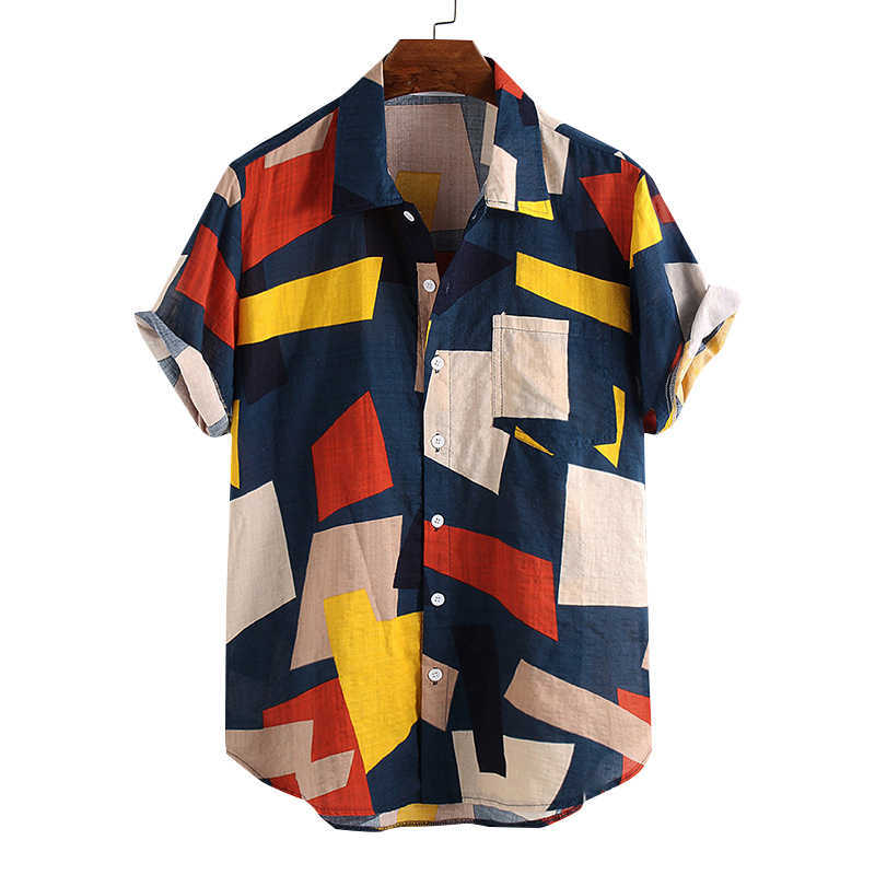 

Men Short Sleeve Shirt Casual Lapel Printed Shirt Men Summer Hawaiian Holiday Beach Tops Oversize Harujuku Shirts for Men 210603, Jw570blue