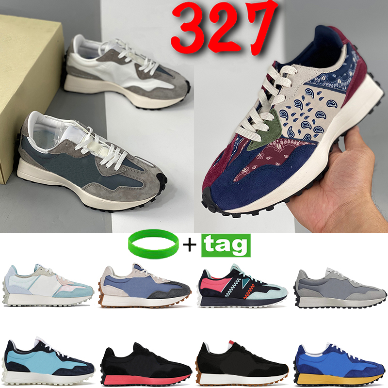 

Classic retro 327 men running shoes Paisley Pack Navy denim Rain Cloud Violet Leaf Green Mystic Purple grey Turtle Dove Aluminum mens women sports neakers, Bubble wrap packaging