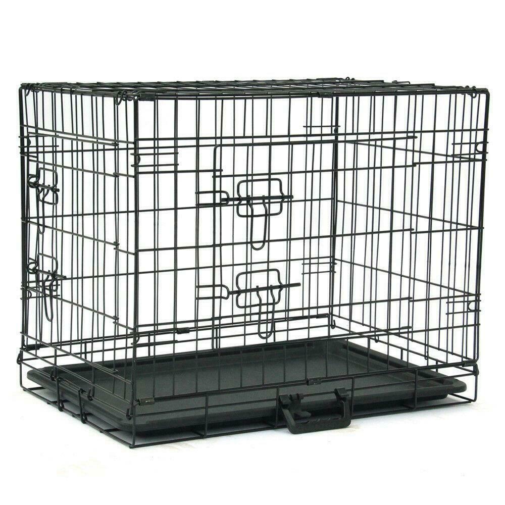 

Dog Crate Kennel Folding Metal Pet Cage 2 Door Divider Tray Pan S/M/L/XL/XXL