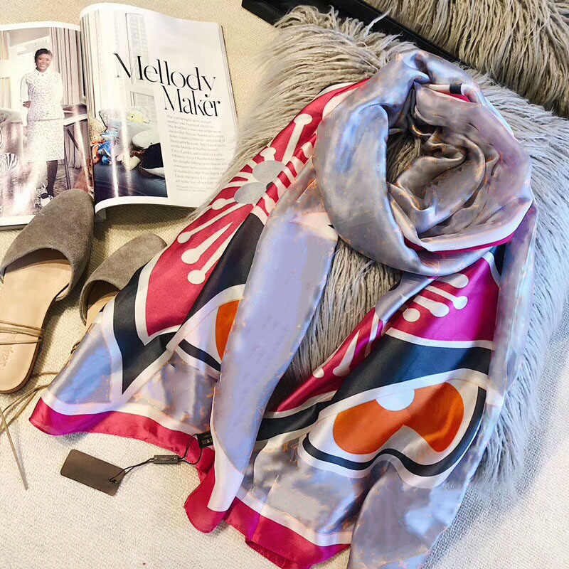 

Wholesale brand designer 100% silk small streamer women scarves 180x90cm geometry long big size scarf no box a133, Blue;gray