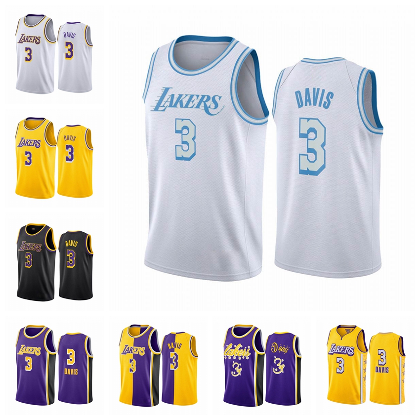 

Los Angeles Lakers Anthony Davis MEN White New Blue Silver Logo 2020-21 Basketball Jersey, Black