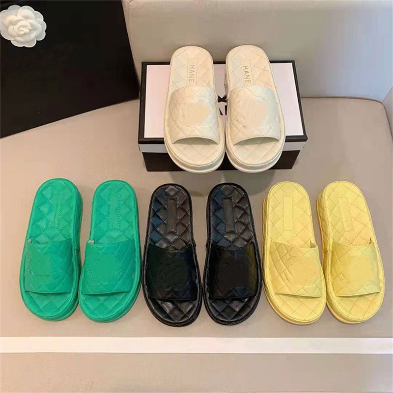 

Early spring slippers 2021 summer fashion casual yellow black white green flat-heeled platform sandals flip flops 35-42 1448 T2