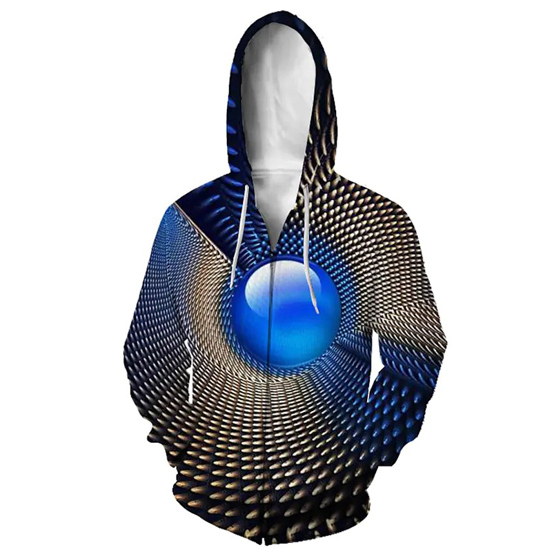 

Honeycomb pattern men s Zip-up Hoodie visual impact party top punk goth round neck high quality sweater hoodie, Black