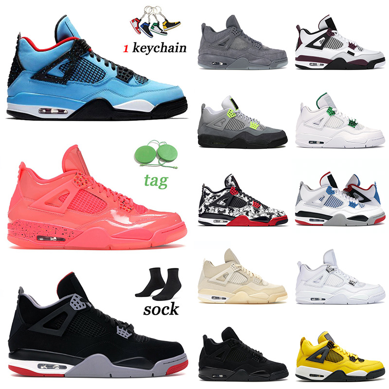 

Jumpman 4 4s IV Basketball Shoes Cactus Jack Bred 2021 Punch Mens Women Pure Money Sail Black Cat Trainers Sneakers 36-47, D11 green metallic 36-47