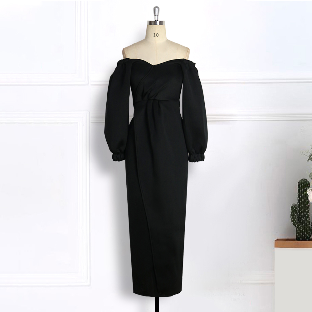 

2021v neck women wrap dress lantern sleeve slit dresses night celebrate white black party date robe vestidos female new fashion, Black;gray