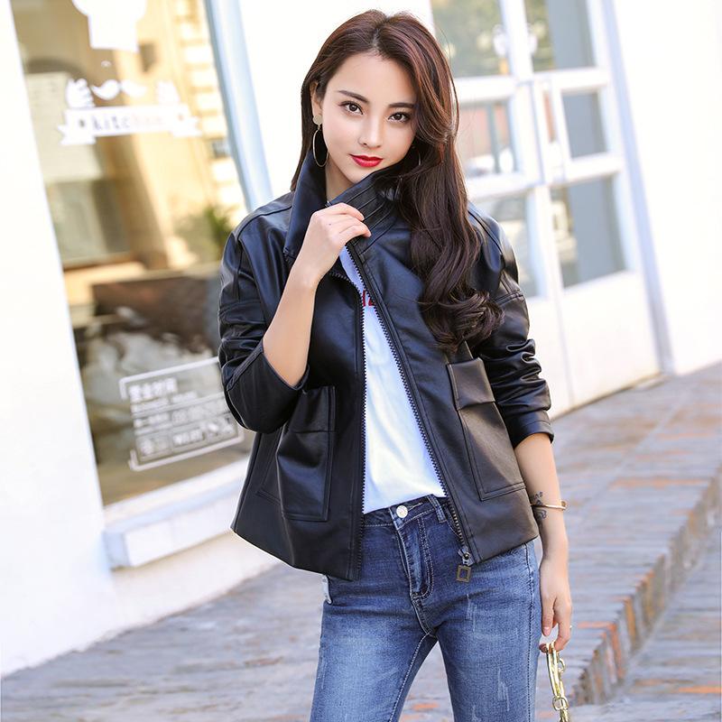 

Women's Leather & Faux 2021 Autumn Women Fashion PU Jackets Korean Black Motorcycle Coat Short Casual Loose Zipper Female