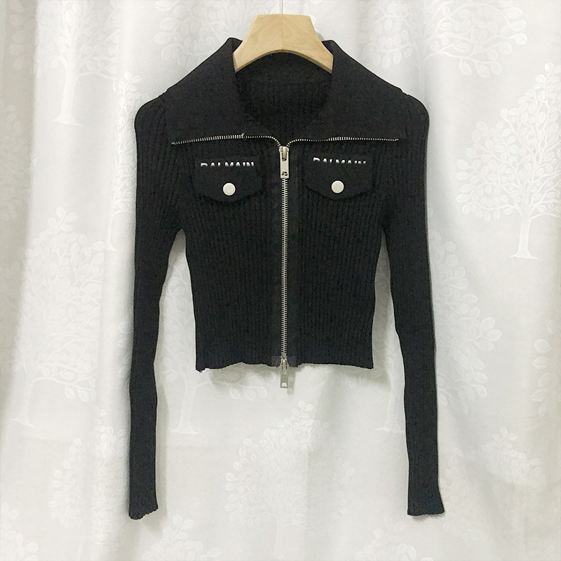 

803 2021 Summer Autumn Brand Same Style Top Long Sleeve Lapel Neck White Black Cardigan Fashion Womens Clothes Sweater Women Clothes xue