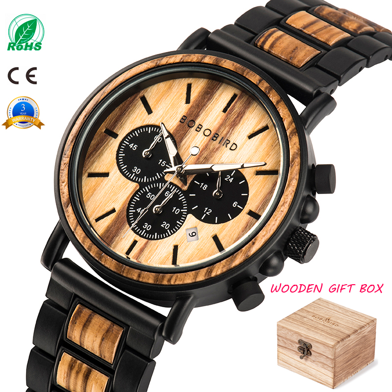 

BOBO BIRD Wooden Watch Men erkek kol saati Luxury Stylish Wood Timepieces Chronograph Military Quartz Watches in Wood Gift Boxg, W-p09-1