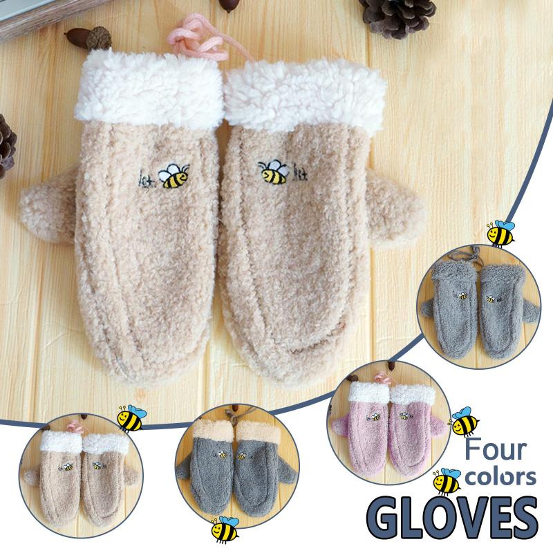 

Sports Gloves Women Winter Cashmere Full Finger Sweet Lovely Bee Printing Touch Screen Thicken Warm Windproof Thermal Mittens, Dy
