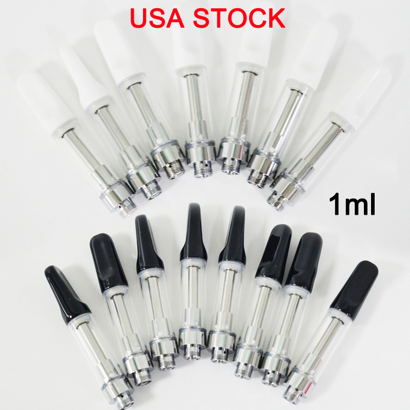 

USA STOCK Ceramic Vape Cartridges 0.8ml 1ml Thick Oil Cartridge Empty Atomizers Vapes Pens Vaporizers Carts Black White Tip 510 Thread E-cigarettes Glass Tanks Th205